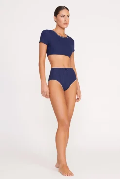 BRENTON HIGH RISE BIKINI BOTTOM NAVY WHITE