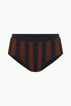 DEVON HIGH RISE BIKINI BOTTOM BLACK TAN SEASHORE STRIPE