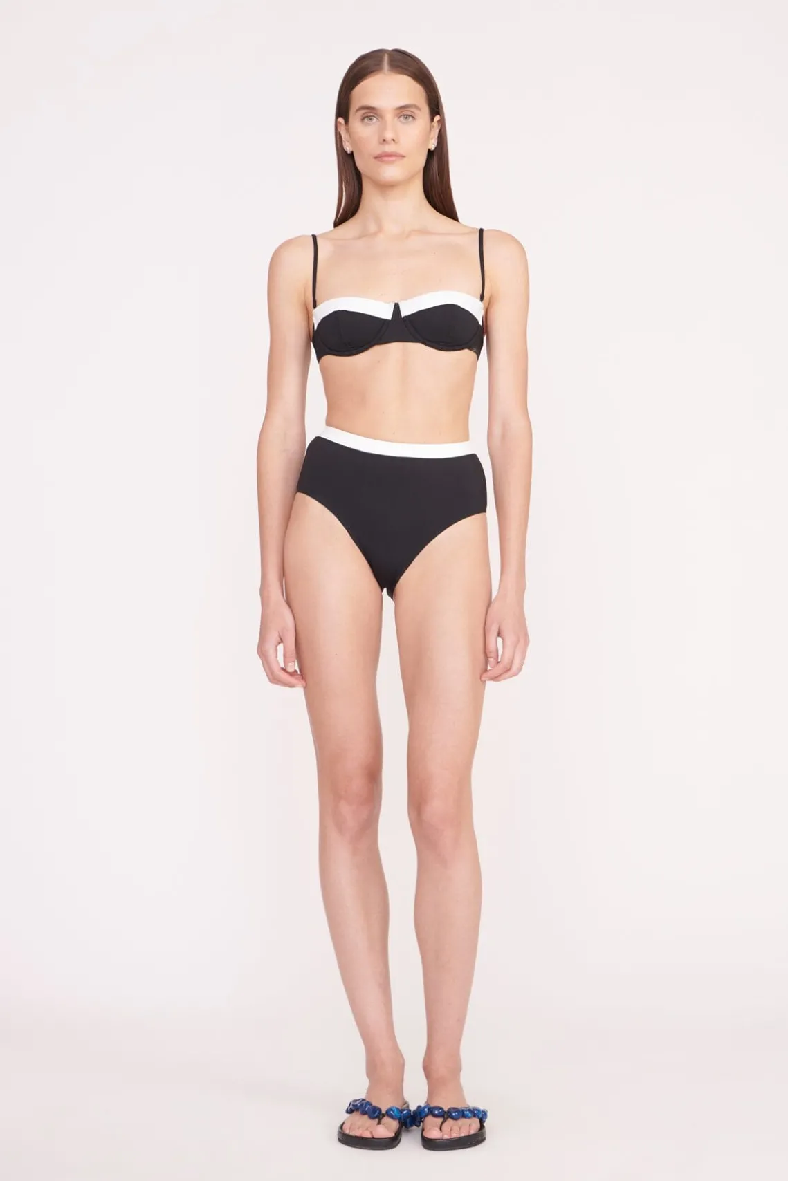 DEVON HIGH RISE BIKINI BOTTOM BLACK WHITE