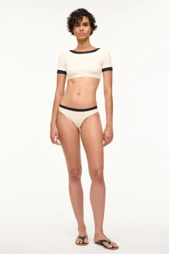 LILY SHORT SLEEVE BIKINI TOP IVORY BLACK