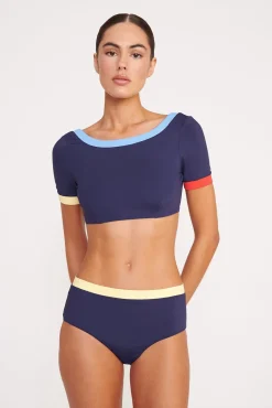 LILY SHORT SLEEVE BIKINI TOP NAVY COLORBLOCK