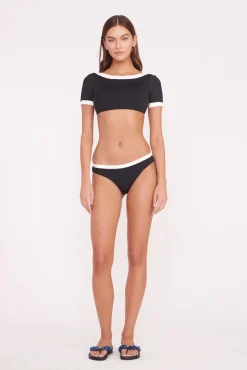 LILY SHORT SLEEVE BIKINI TOP  BLACK WHITE