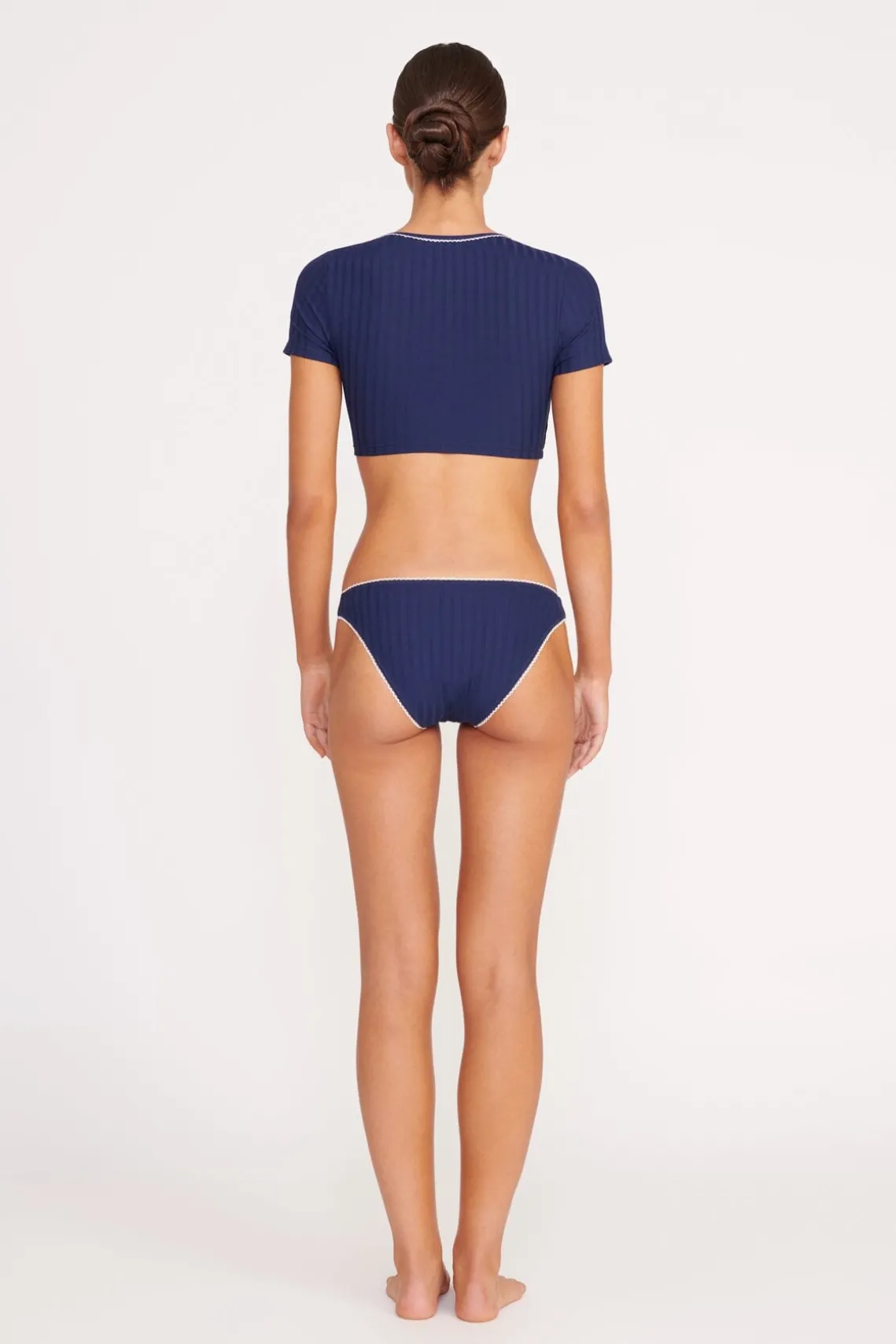 SOLEIL SWIM TOP NAVY WHITE