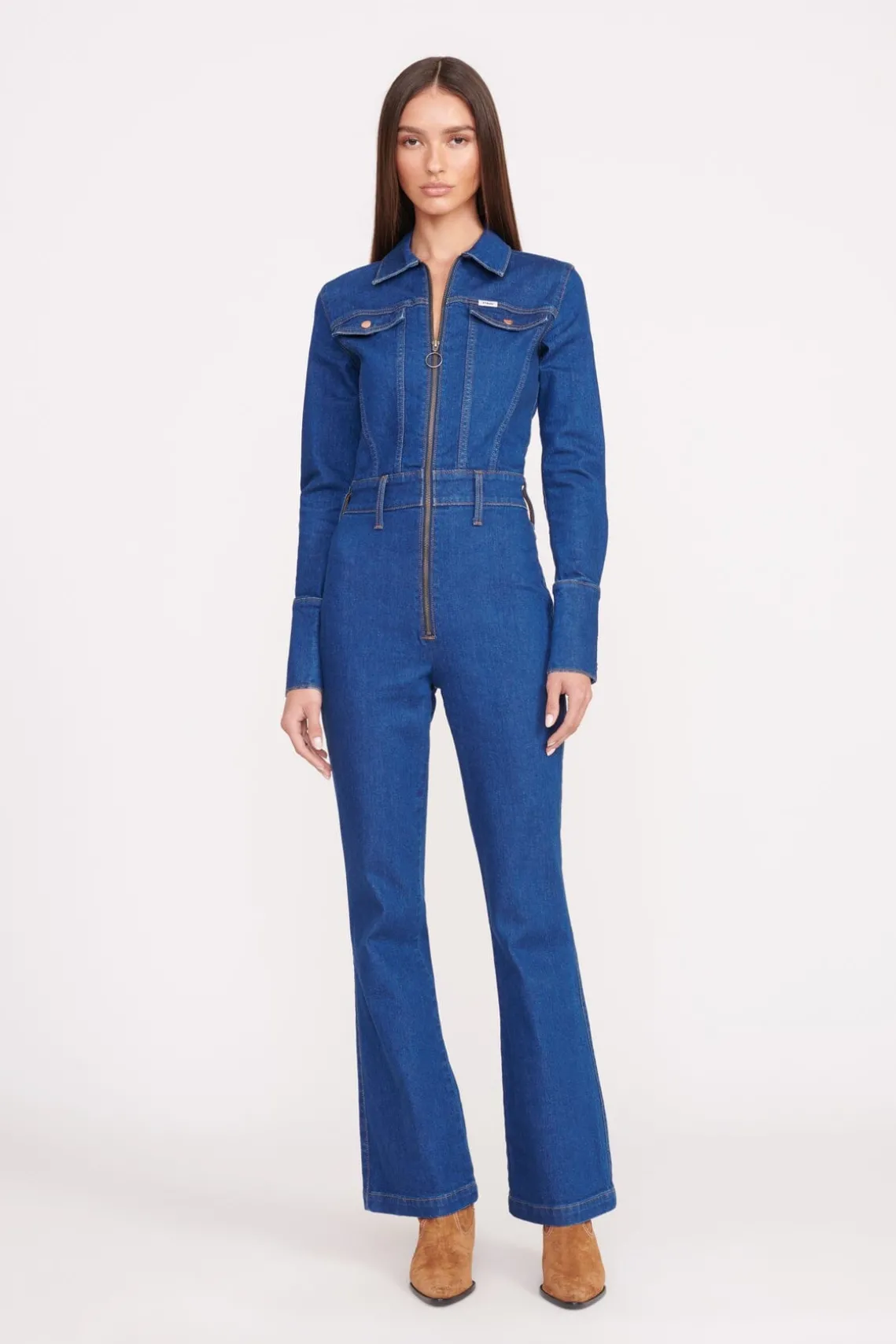 STAUD + WRANGLER THE BODY JUMPSUIT DARK RINSE