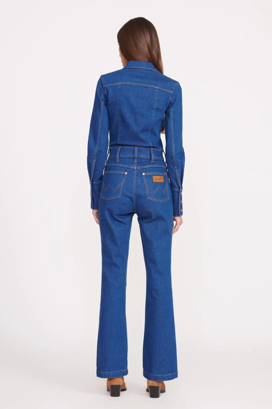 STAUD + WRANGLER THE BODY JUMPSUIT DARK RINSE
