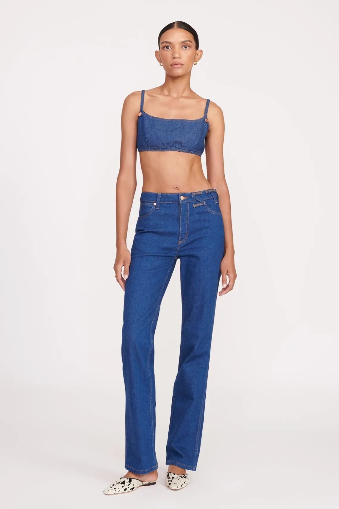 STAUD + WRANGLER THE JEAN BIKINI TOP DARK RINSE