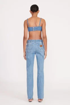 STAUD + WRANGLER THE JEAN BIKINI TOP MID BLUE