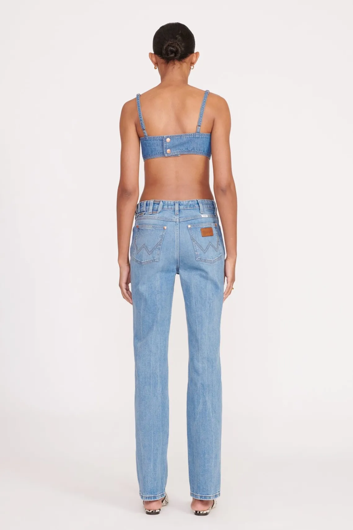 STAUD + WRANGLER THE JEAN BIKINI TOP MID BLUE