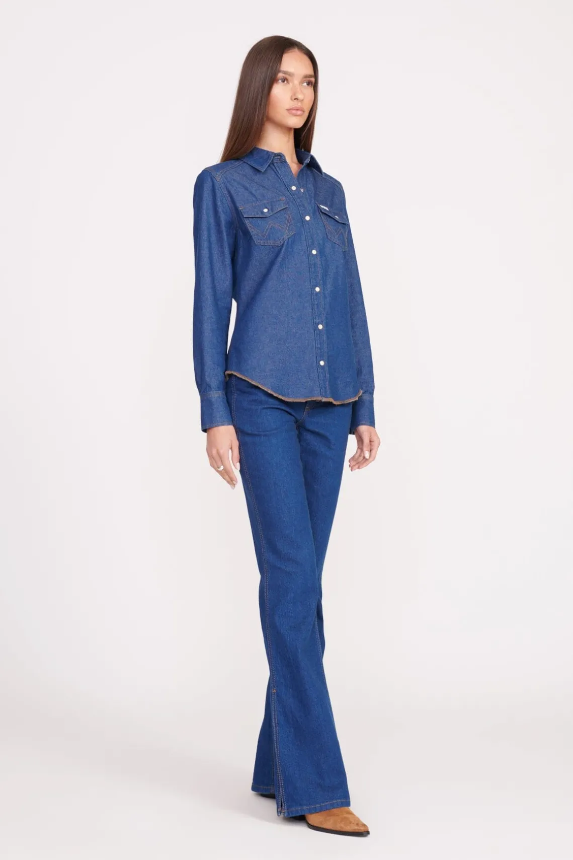 STAUD + WRANGLER THE WESTERN SHIRT DARK RINSE